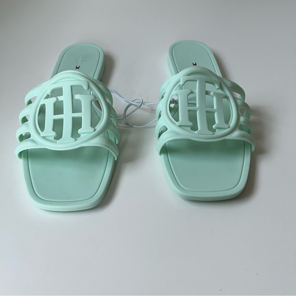 NWT Mint Green Tommy Hilfiger Jelly Slide Sandals with Large Logo